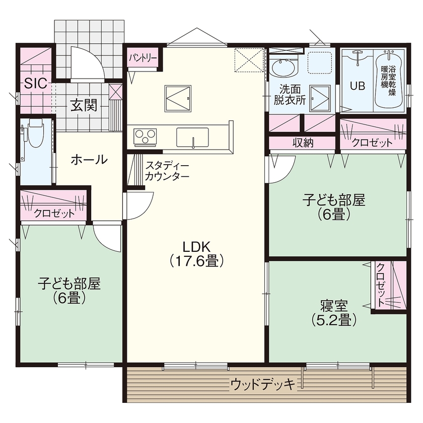 いい感じの平屋IKI 【平屋/1,380万円】家族団らんを楽しむ平屋。充実の生活×検討しやすい価格帯の『ちょうどいい家』の間取り図（3LDK）1階