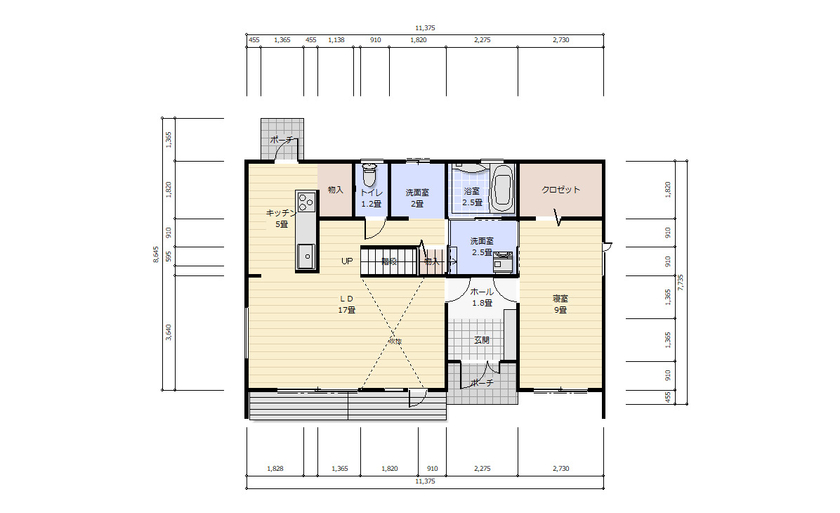 ホーエーホーム（久留米・柳川） 【アメリカンヴィンテージ】【ガルバ外壁】アメリカンヴィンテージスタイルの家　堂々完成！の間取り図（4LDK）1階