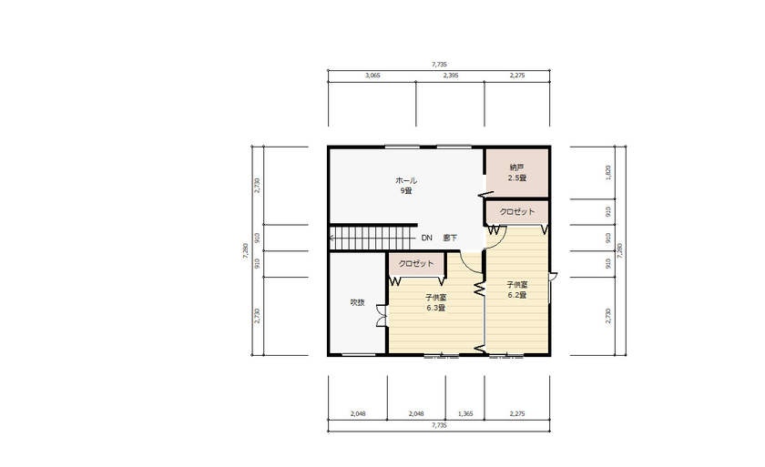 ホーエーホーム（久留米・柳川） 【アメリカンヴィンテージ】【ガルバ外壁】アメリカンヴィンテージスタイルの家　堂々完成！の間取り図（4LDK）2階