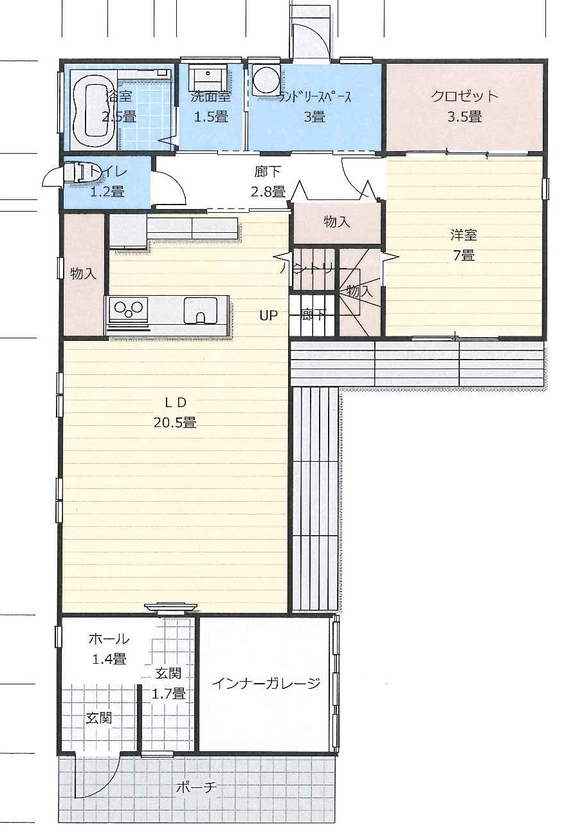 ホーエーホーム（久留米・柳川） 【ガレージ】【ガルバ外壁】【中庭】【趣味の家】ガレージや書斎など、ご家族の要望を叶えた家の間取り図（4LDK）1階