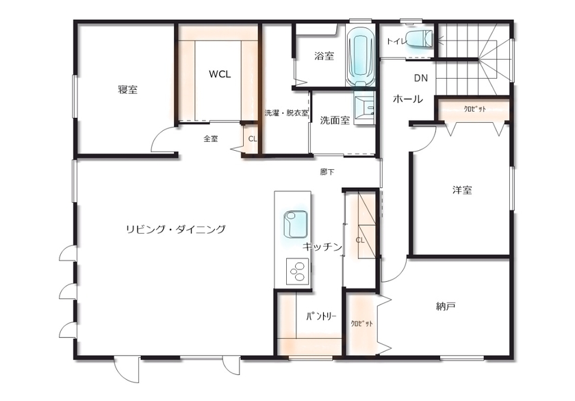カネトシ工務店 【札幌市/二世帯住宅/家事スペース/収納充実】こだわりを詰め込んだ3階建の二世帯住宅×ビルトインガレージの間取り図（2LDK+1SR+1LDK+2SR）3階