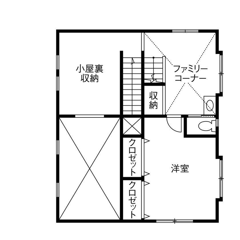 ファンホーム　ツーバイフォー専門 【1692万円・ローコスト２×４住宅】コストをかけなくても、楽しく暮らせる家は出来る…というお手本の間取り図（4LDK）中2階