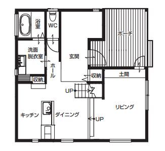 BinO KAGOSHIMA（MBC開発） 【BinO/鹿児島市/スキップフロア/31.5坪】スキップフロアから錦江湾と桜島を望む 自分らしくクラフトする家の間取り図（3LDK）1階