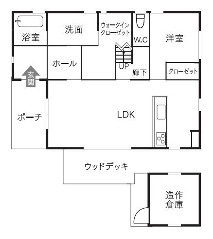 BinO KAGOSHIMA（MBC開発） 【BinO/薩摩川内市/平屋＋α/2階建て/ウッドデッキ/小屋】趣味を楽しむ小屋とウッドデッキでつながるお家の間取り図（3LDK+小屋裏収納部屋）1階
