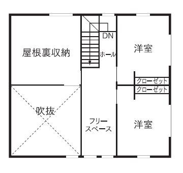 BinO KAGOSHIMA（MBC開発） 【BinO/薩摩川内市/平屋＋α/2階建て/ウッドデッキ/小屋】趣味を楽しむ小屋とウッドデッキでつながるお家の間取り図（3LDK+小屋裏収納部屋）2階