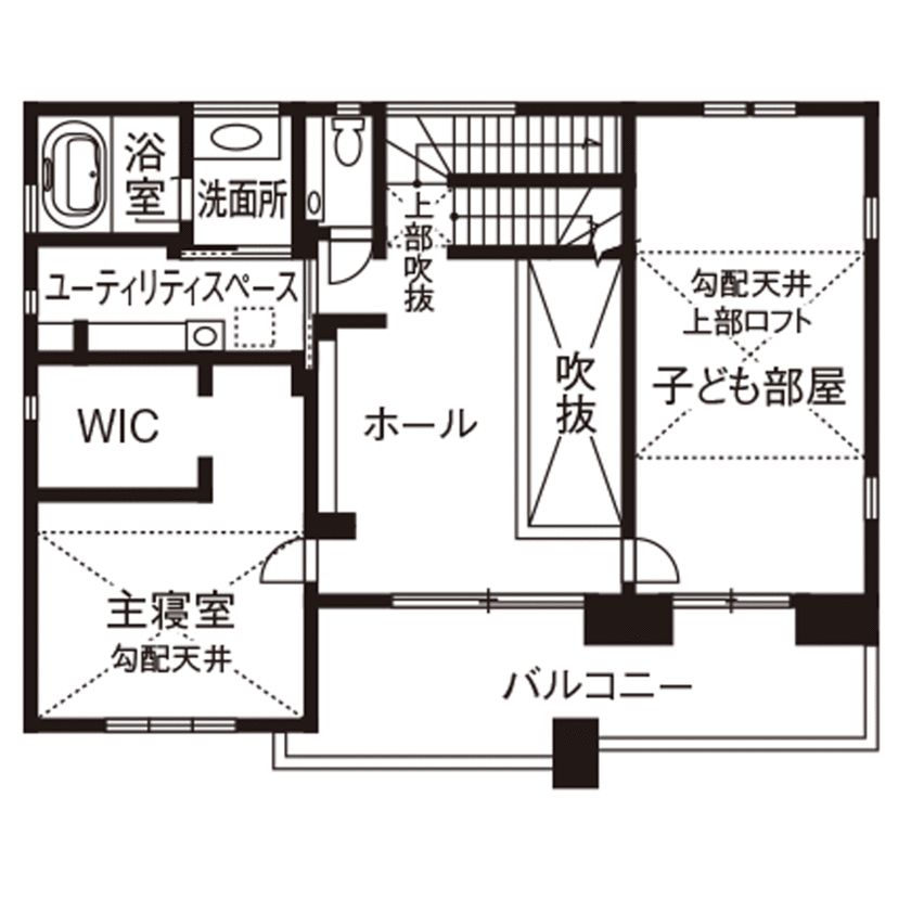 日本ハウスホールディングス 「仕切らない空間設計」が叶えた、家族のつながりを大切にする住まい。書斎付きビルトインガレージも実現の間取り図（2LDK）2階