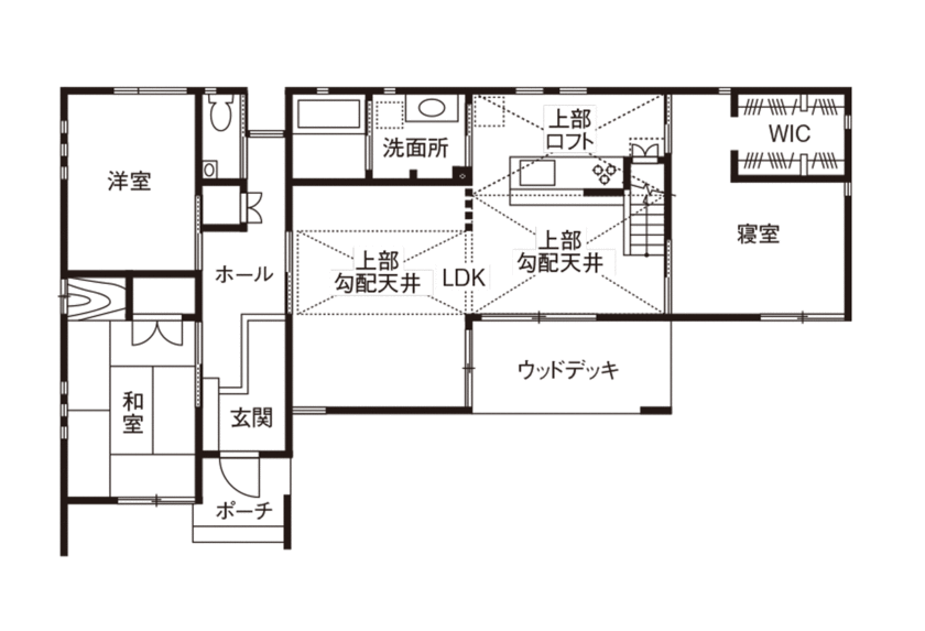 日本ハウスホールディングス 「求めたのは究極のカッコよさ！」。ウチもソトもオリジナリティに富んだカッコいい平屋の住まいの間取り図（3LDK）1階