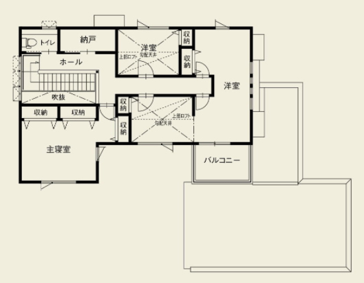 日本ハウスホールディングス 【ウッドデッキ／間取図有】周囲を気にせず、ゆったり楽しめるプライベート感溢れる中庭のある家の間取り図（4LDK）2階