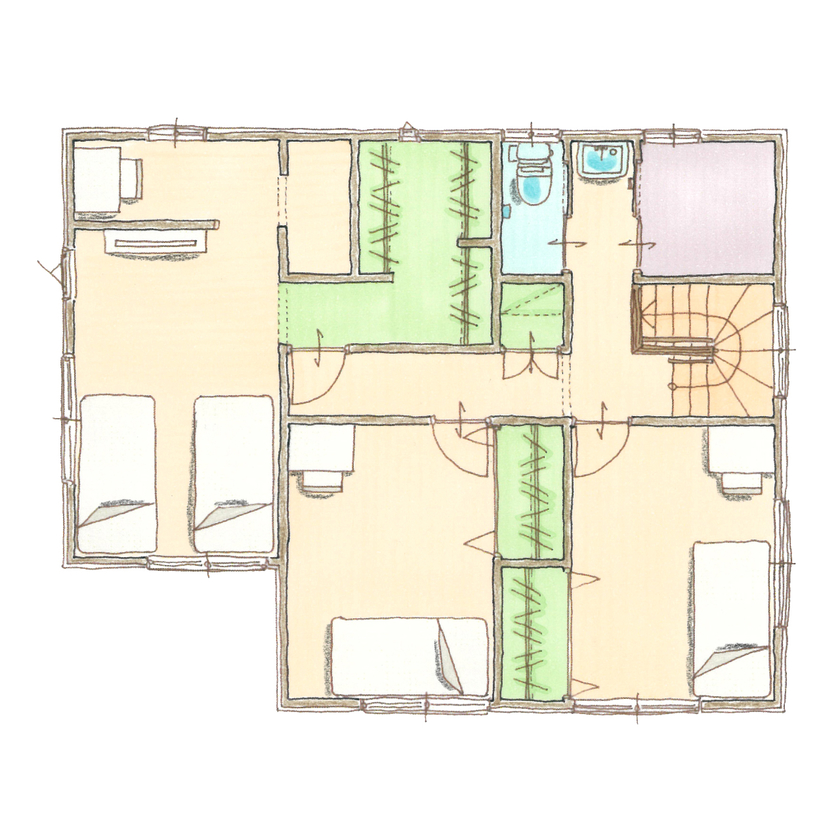 太陽ハウジング 【刈谷市/2000万円台/間取り図】開放LDKと回遊動線で叶えたブルックリンスタイルの家の間取り図（3LDK）2階