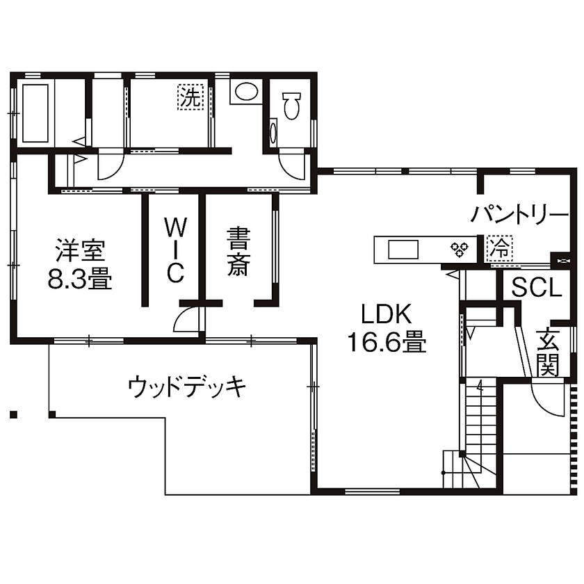エーセンス建築設計 【2000万円台/37坪/間取り図有】段差のある敷地を活かした、光と風と緑の家の間取り図（3SLDK）1階