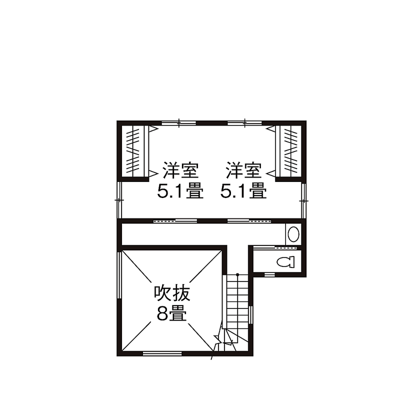 エーセンス建築設計 【2000万円台/37坪/間取り図有】段差のある敷地を活かした、光と風と緑の家の間取り図（3SLDK）２階