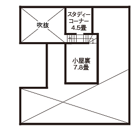 エーセンス建築設計 【2000万円台/39坪/間取り図有】理想の土地を探して、念願の田舎暮らしを実現。自然と共生する平屋の間取り図（4SLDK）小屋裏