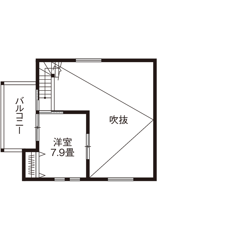 エーセンス建築設計 【2000万円台/29坪/間取り図有】緑の芝生に映える墨色の鎧張り外観。海の近くのサーファーズハウスの間取り図（3LDK）2階