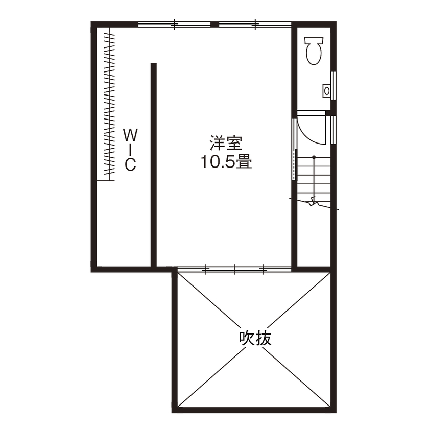 エーセンス建築設計 【2000万円台/28坪/間取り図有】住宅街でも光、風を感じて。大屋根の下に心地よい中庭のあるコンパクトな家の間取り図（1LDK+S）2階