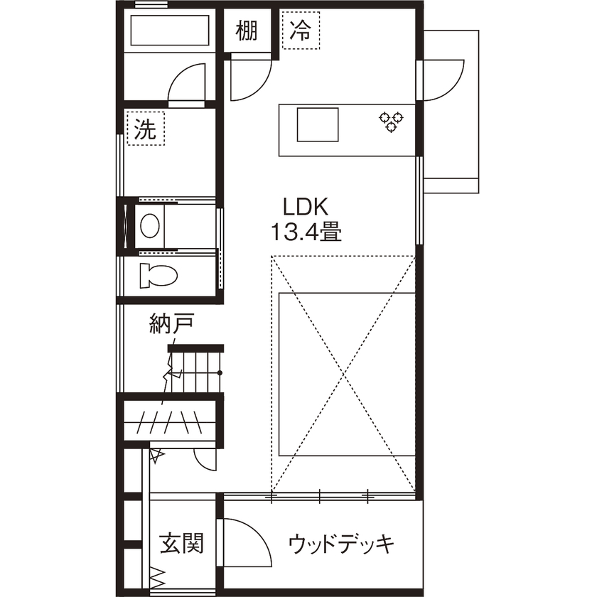エーセンス建築設計 【2000万円台/約29坪/間取り図有】多彩な窓から空を切り取る。旗竿地に建つ設計の工夫が光る家の間取り図（3LDK＋S）1階