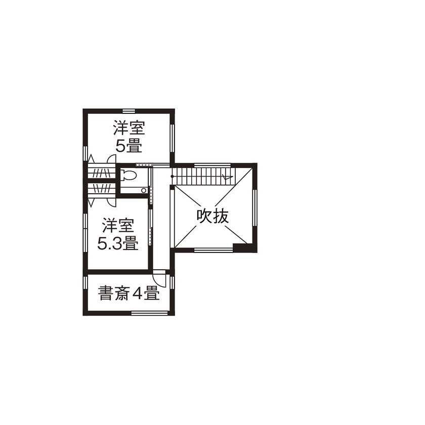 エーセンス建築設計 【3000万円台/50坪/間取り図有】大きな軒のあるウッドデッキが快適。自然に癒されるガレージハウスの間取り図（4LDK＋S）2階