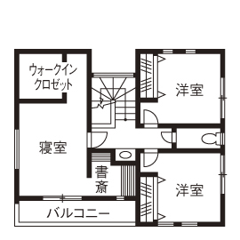 サンクスホーム 【松阪の実例】家事もスムーズ、光熱費もダウン。寛げるカフェ風リビングの家が「1000万円台でできました」の間取り図（3LDK）２階