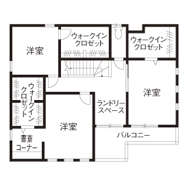 サンクスホーム 【津の実例×1000万円台】モデルハウスを参考にして家事＆子育てがラク♪「散らかりにくいのも嬉しいです」の間取り図（3LDK）２階