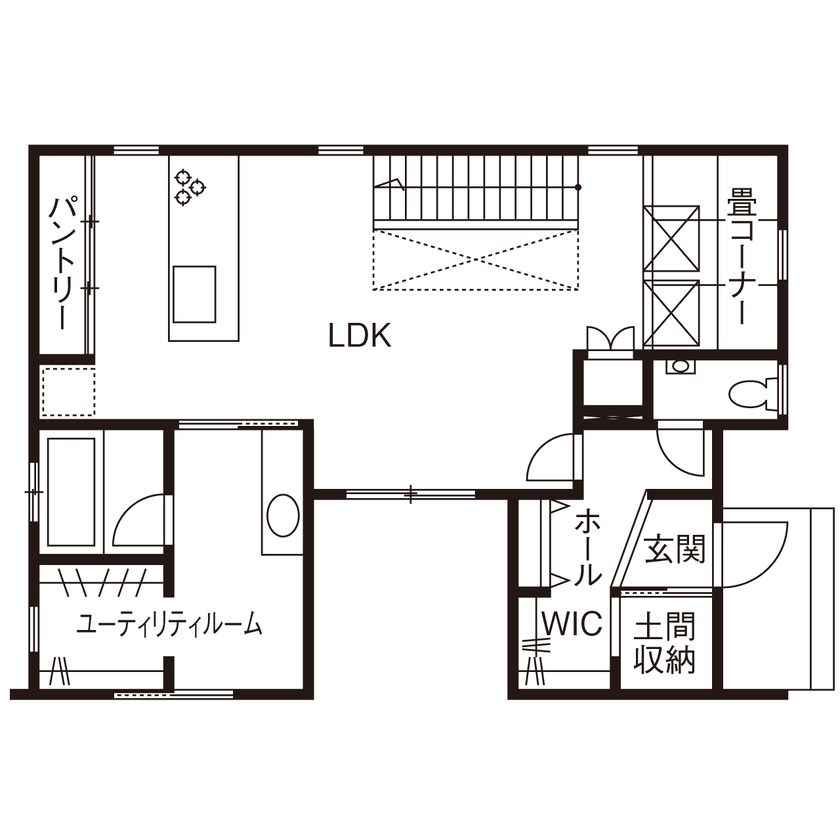 サンクスホーム 【2000万円台×吹抜け｜間取り図有】日々変わっていく家族のライフスタイルにぴったりとフィットする住まいの間取り図（3LDK）1階
