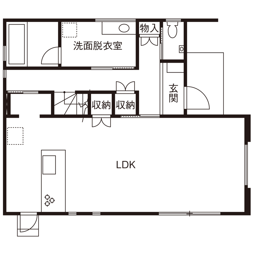 サンクスホーム 【2000万円台×ペット｜間取り図有】25帖を超える広々リビングが自慢。趣味を思う存分楽しめる住まいの間取り図（4LDK）1階