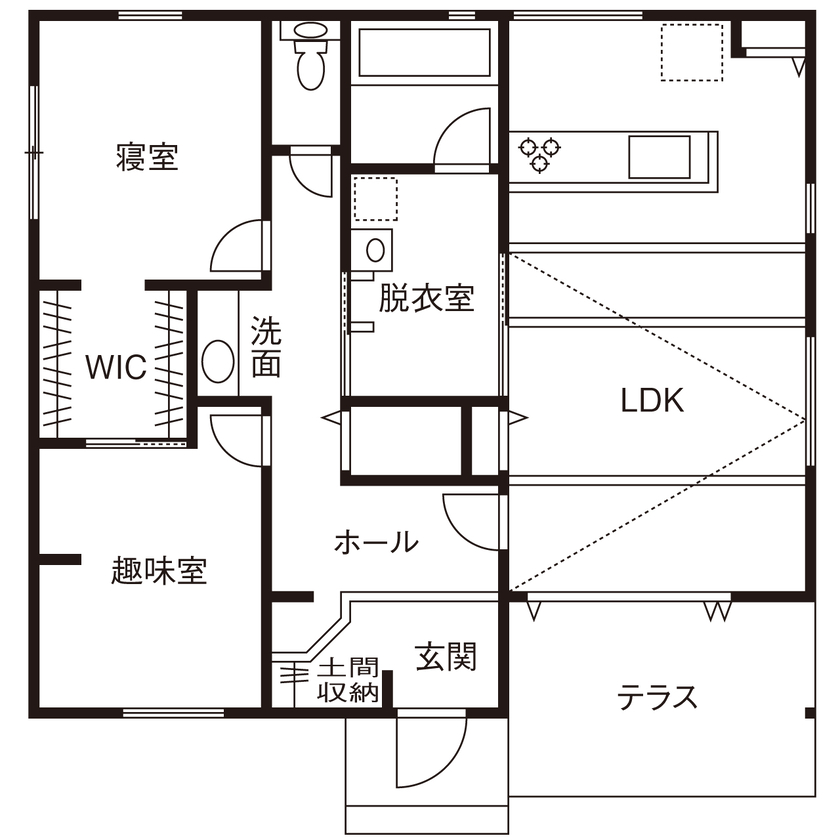 サンクスホーム 【2000万円台×平屋｜間取り図有】大好きな北欧の世界観を再現したこだわりの住まいの間取り図（2LDK）1階