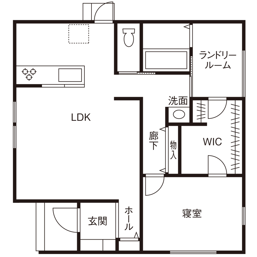 サンクスホーム 【1000万円台×平屋｜間取り図有】2匹の猫とのびのび暮らす、北欧テイストのミニマムな平屋の間取り図（1LDK）1階