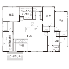 サンクスホーム 【伊勢の実例×平屋】家事ラクな工夫がいっぱい！「暮らしやすくて飽きのこない家ができました」の間取り図（4LDK）１階