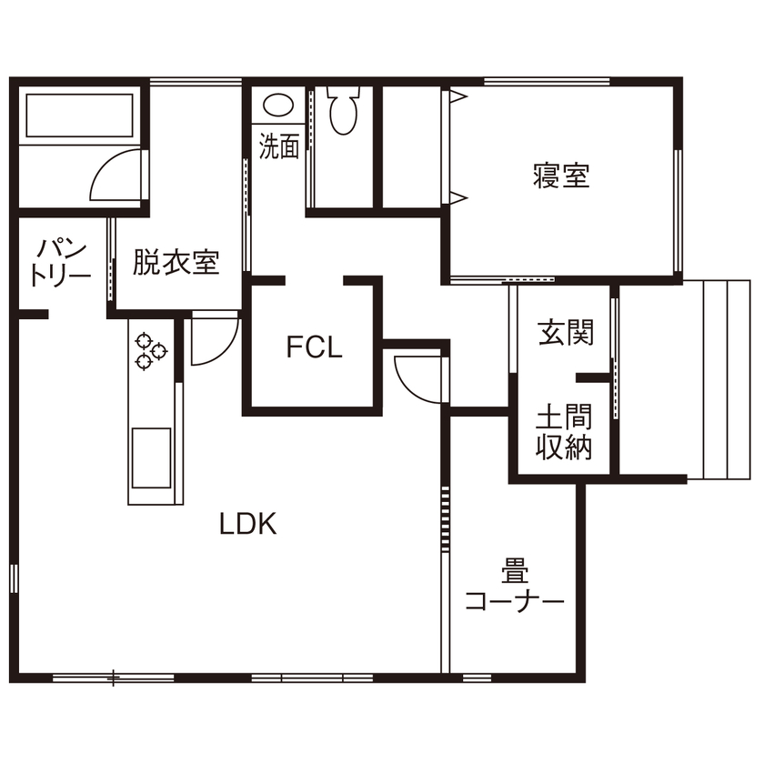 サンクスホーム 【1000万円台×平屋｜間取り図有】無駄のない回遊動線で、暮らしに彩りとゆとりをプラスの間取り図（1LDK＋畳コーナー）1階