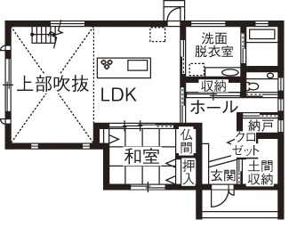 サンクスホーム 【鈴鹿の実例】アイランドキッチンを中心にまわれる動線。家事動線コンパクト＆収納豊富でゆとりのある生活の間取り図（4LDK）1階
