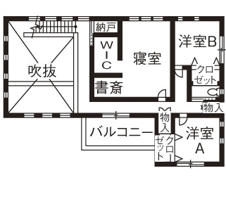 サンクスホーム 【鈴鹿の実例】アイランドキッチンを中心にまわれる動線。家事動線コンパクト＆収納豊富でゆとりのある生活の間取り図（4LDK）2階