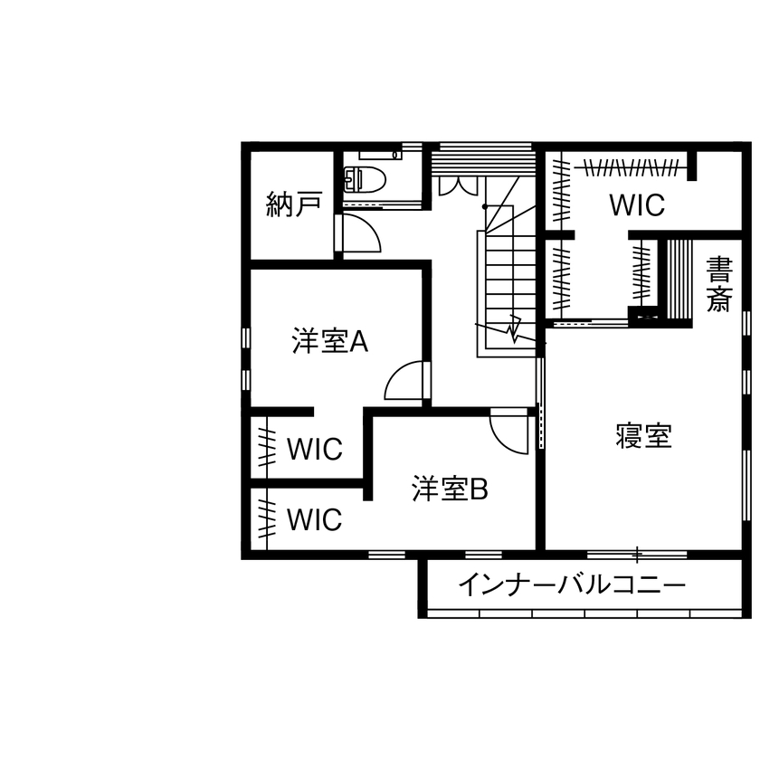 サンクスホーム 【鈴鹿の実例｜間取り図有】「おはよう」「ただいま」を起点に考えた動線で暮らしやすい！北欧風の可愛い家の間取り図（4LDK＋ランドリー室）2階