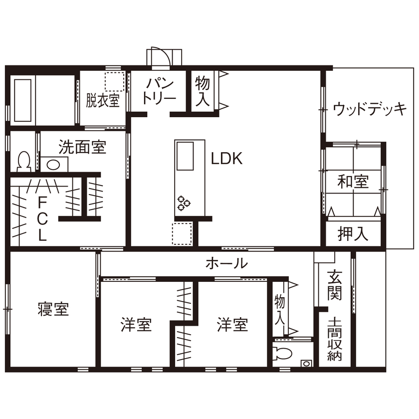 サンクスホーム 【2000万円台×平屋｜間取り図有】忙しい日常の中でも、自然と心の距離が縮まるフラットな平屋の間取り図（4LDK）1階