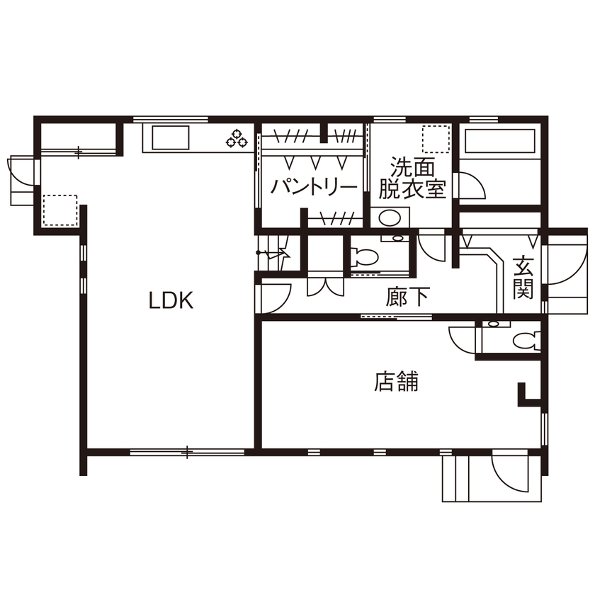 サンクスホーム 【2000万円台×店舗併用住宅｜間取り図有】ご夫人の夢を叶えたサロン併設の住まいの間取り図（3LDK＋店舗）1階