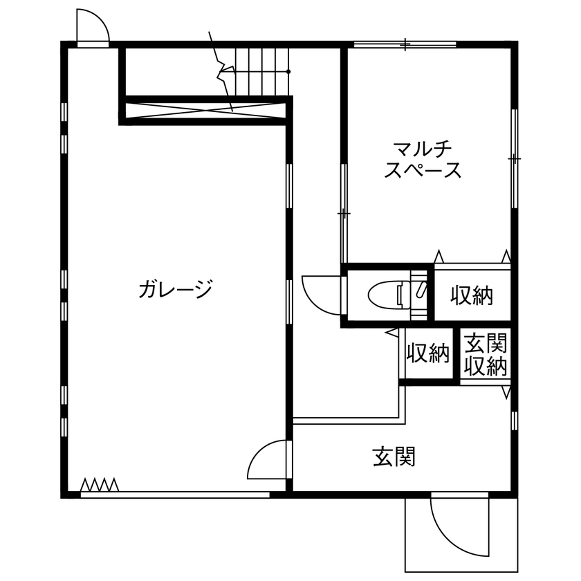 サンクスホーム 【1000万円台｜間取り図有】遊びも在宅ワークも。使い方、無限大！ガレージのあるシンプルな3階建てハウスの間取り図（4LDK＋ガレージ）1階