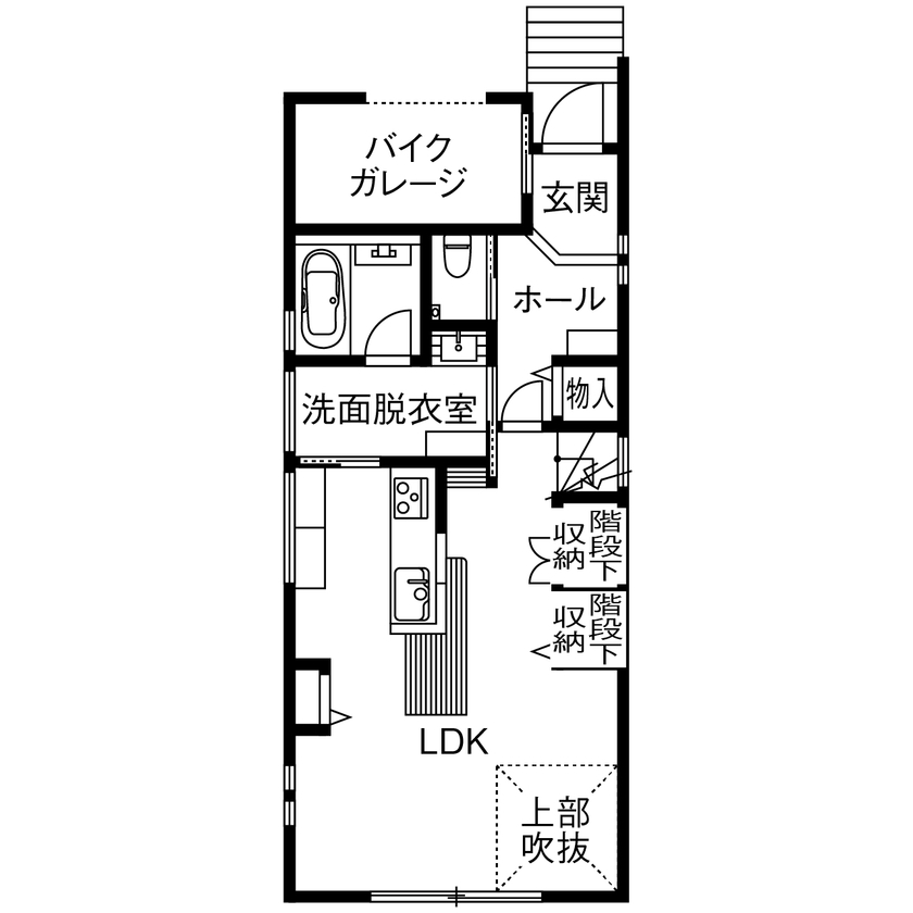 サンクスホーム 【2000万円台×ガレージ｜間取り図有】敷地35坪に遊びゴコロを詰め込んだ、ヴィンテージなガレージハウスの間取り図（3LDK＋ガレージ）1階
