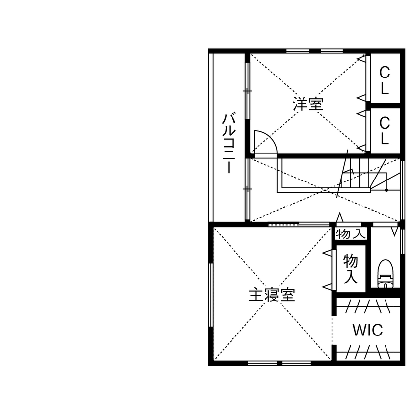 サンクスホーム 【2000万円台×コの字｜間取り図有】延床29坪でも開放感たっぷり！外と緩やかにつながるアメリカンハウスの間取り図（3LDK＋土間収納）2階
