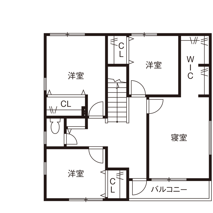 サンクスホーム 【2000万円台×中庭｜間取り図有】子育てがラクになる動線を取り入れたカフェ風の住まいの間取り図（4LDK）2階