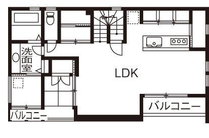 ビー・エル・ビルド　ビルド一級建築士事務所 【3000万円台/48.5坪/造作/間取り図】2方向から車3台をそれぞれ格納できる3階建てビルトインガレージハウスの間取り図（4LDK）2階