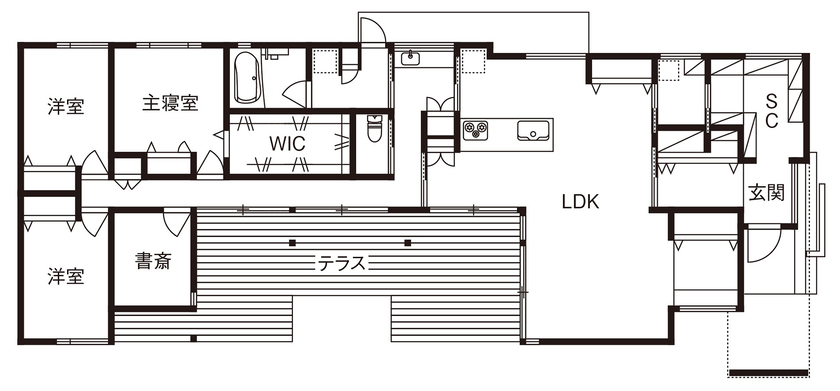 ビー・エル・ビルド　ビルド一級建築士事務所 【3000万円台/39.8坪/平屋】400平米越えの広い敷地を活かした、開放感と機能美を備える平屋の住まいの間取り図（4LDK）1階