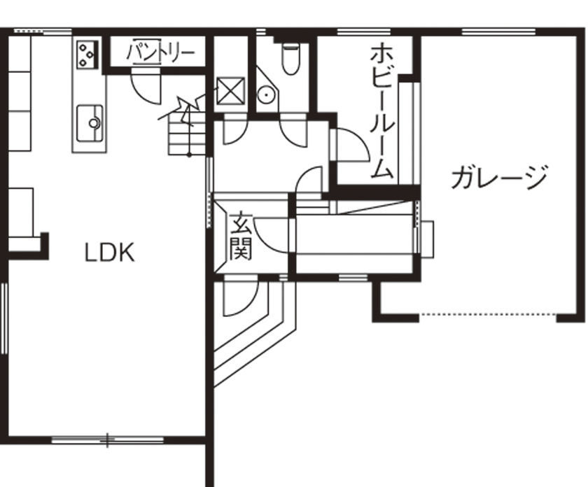 ビー・エル・ビルド　ビルド一級建築士事務所 【2000万円台/45.3坪/車3台/土地探し/間取り図】趣味の部屋から眺めるビルトインガレージ。ALC壁で建てる家の間取り図（4LDK）1階