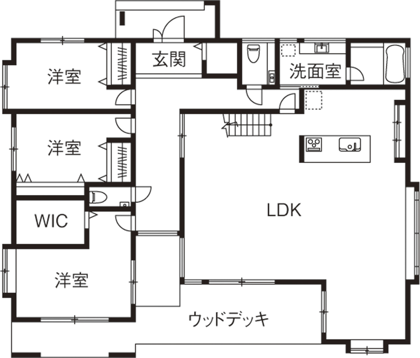 ビー・エル・ビルド　ビルド一級建築士事務所 【1000万円台/46.9坪/平屋/間取り図】37畳超の開放的な吹き抜けLDKに眺望も楽しめる広々屋上のある平屋住宅の間取り図（3LDK）1階