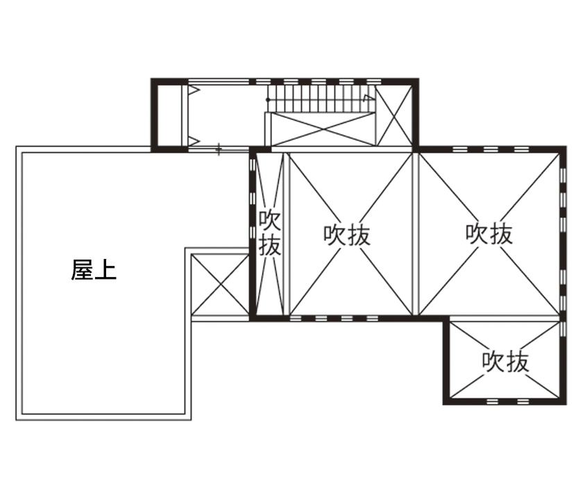 ビー・エル・ビルド　ビルド一級建築士事務所 【1000万円台/46.9坪/平屋/間取り図】37畳超の開放的な吹き抜けLDKに眺望も楽しめる広々屋上のある平屋住宅の間取り図（3LDK）屋上