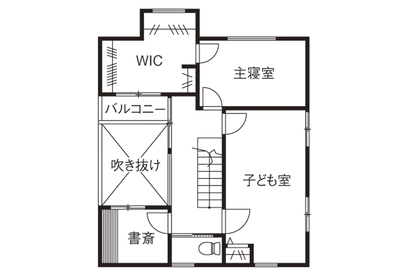 ビー・エル・ビルド　ビルド一級建築士事務所 【1000万円台/25坪/中庭/間取り図】車2台を並列駐車できるビルトインガレージハウス。家族が繋がる明るい家の間取り図（3LDK）2階