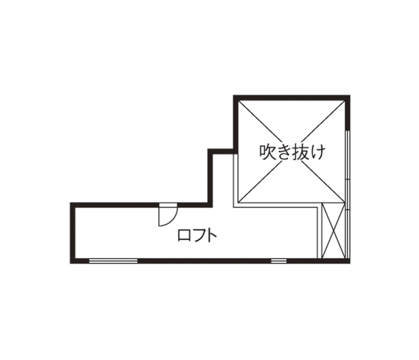 ビー・エル・ビルド　ビルド一級建築士事務所 【2000万円台/31.4坪/平屋/間取り図】家族が集まる居心地いいリビング。中庭を囲む設計の四角い平屋住宅の間取り図（4LDK）ロフト
