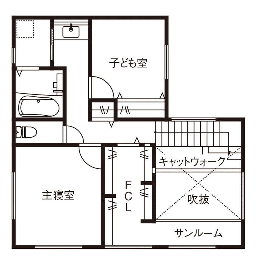 ビー・エル・ビルド　ビルド一級建築士事務所 【2000万円台/30.2坪/ペット共生/吹き抜け】愛猫とともに快適に暮らす、ナチュラルモダンの住まいの間取り図（2LDK）2階