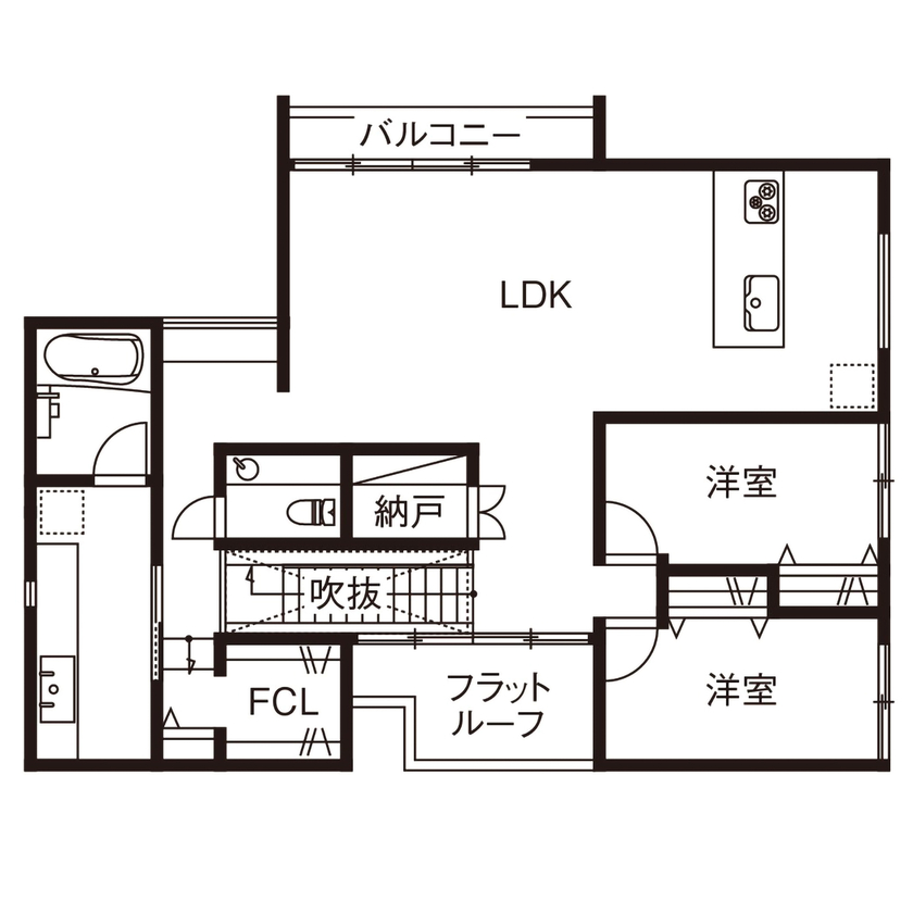 ビー・エル・ビルド　ビルド一級建築士事務所 【3000万円台/62.1坪】人生を愉しむ、光にあふれたモダンなガレージハウスの間取り図（3LDK）2階