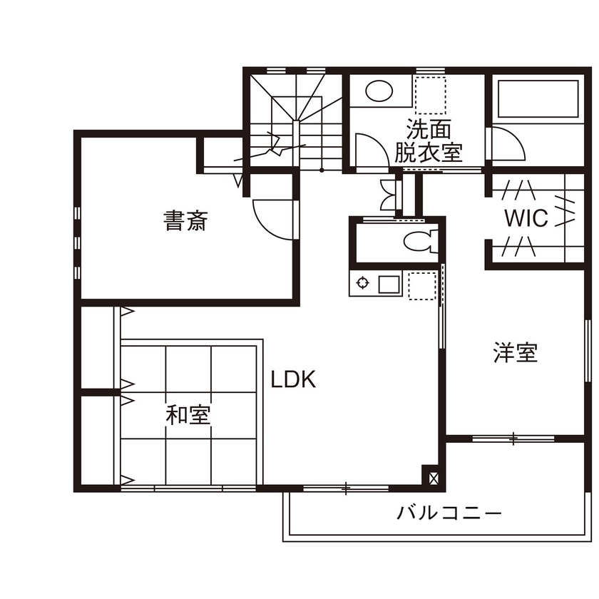 「未来を考える家」カーサ総研 【HEAT20 G2/UA値0.45/C値0.25】「100%イメージ通り！」と大絶賛のホテルライクな二世帯住宅の間取り図（1LDK＋1LDK＋書斎）2階