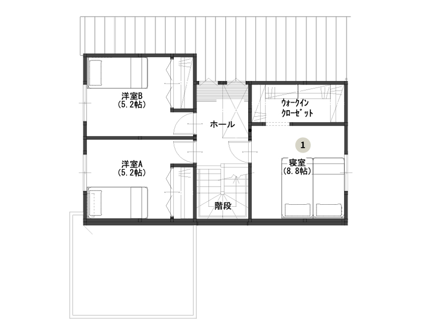 ハーバーハウス ソトを楽しむコートハウスの間取り図（3LDK）2階