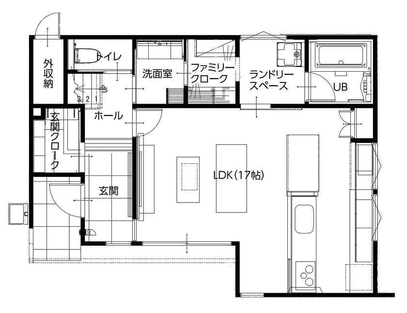 ハーバーハウス 子育て家族に人気の家事ラク×ZEH基準の高断熱住宅の間取り図（3LDK）1階