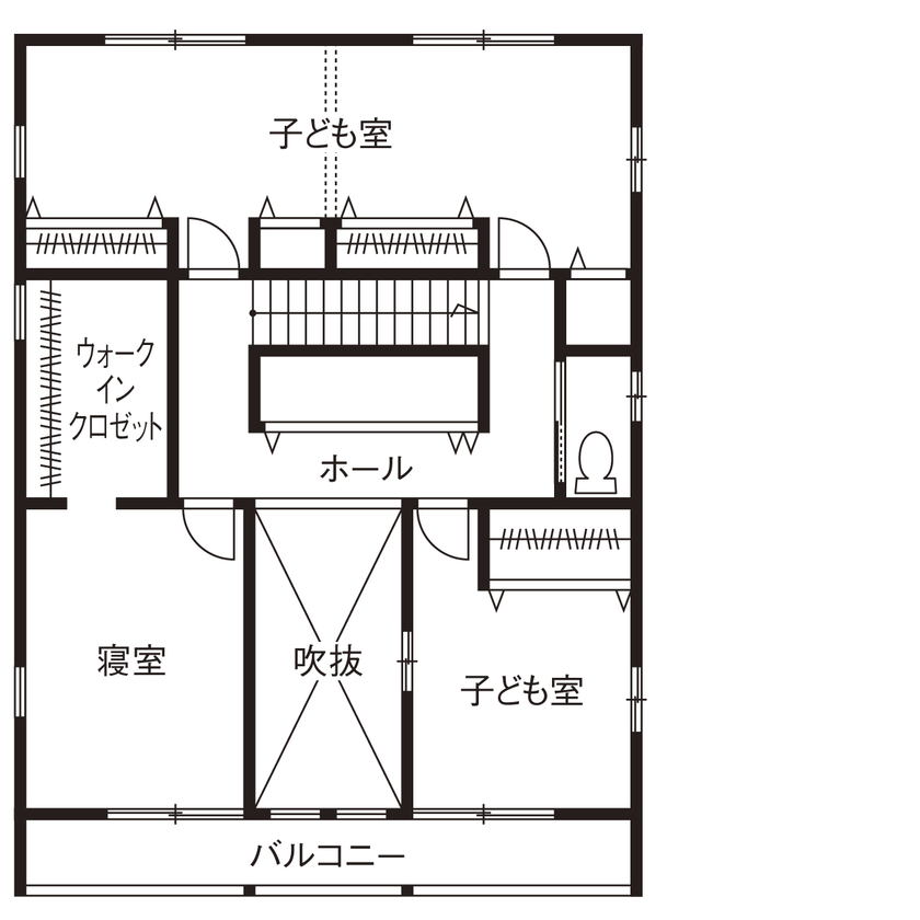 福工房 【2000万円台/2階建て/40坪台/吹き抜け/間取り図/駐車スペース有】2世帯が仲良く暮らす国産ヒノキが香る家の間取り図（6LDK＋土間）２階
